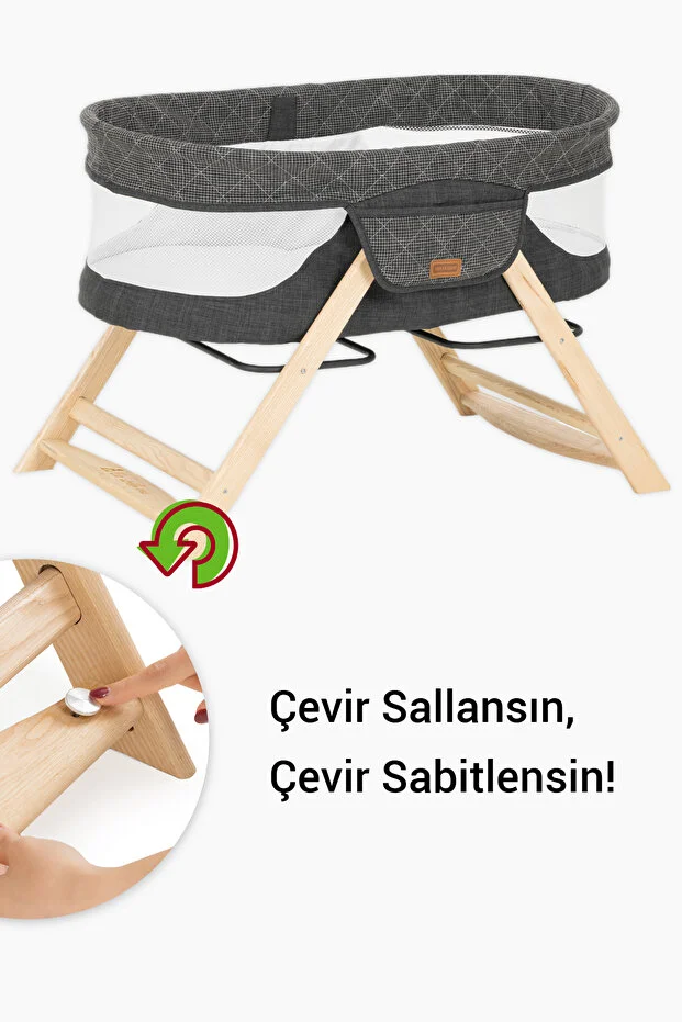 Go With Me Anne Yanı Park Yatak Katlanır Ahşap Beşik Gri